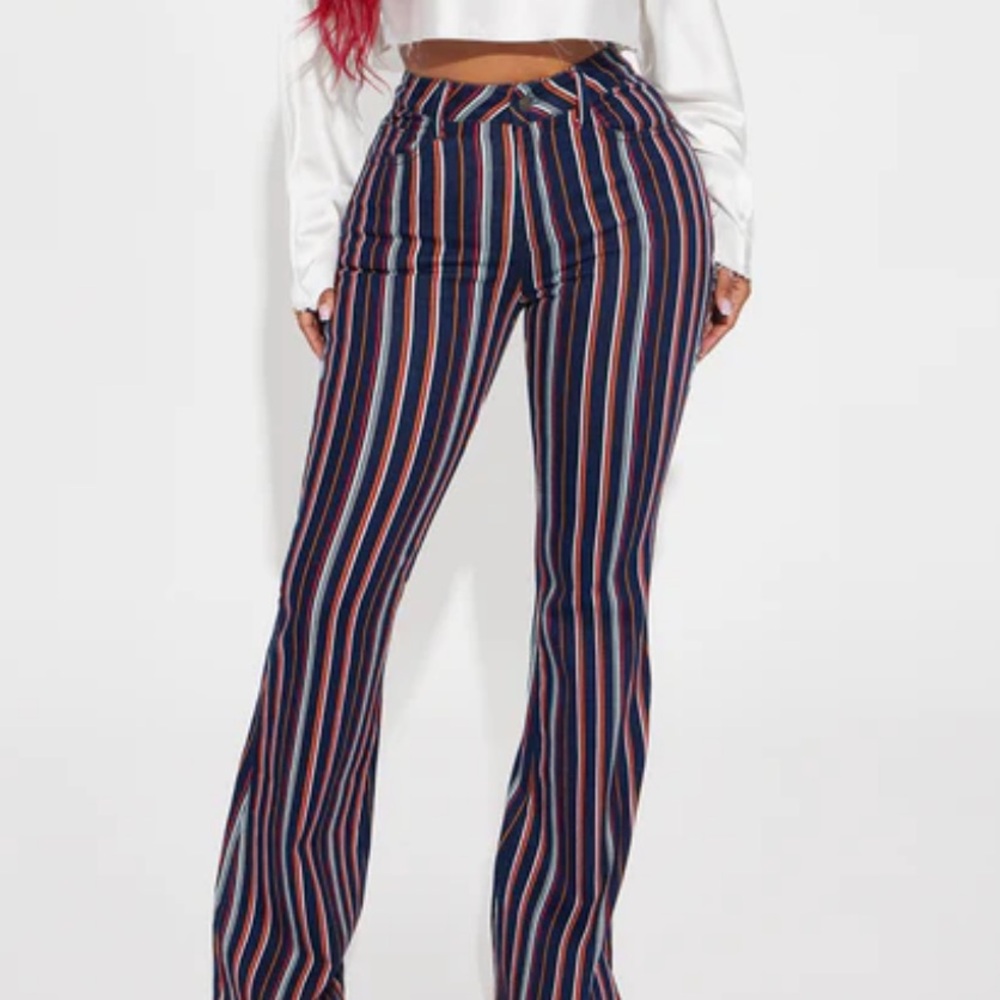 FashionNova On My Game Striped Flare Jeans